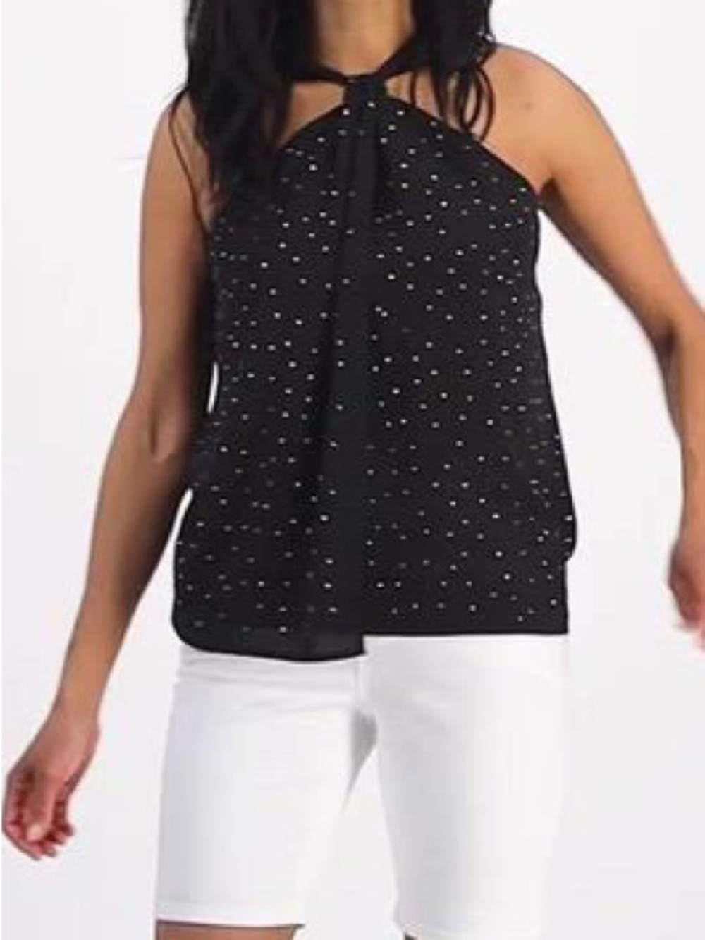 INC International Concepts Black Halter Top with Gold Stud Accents